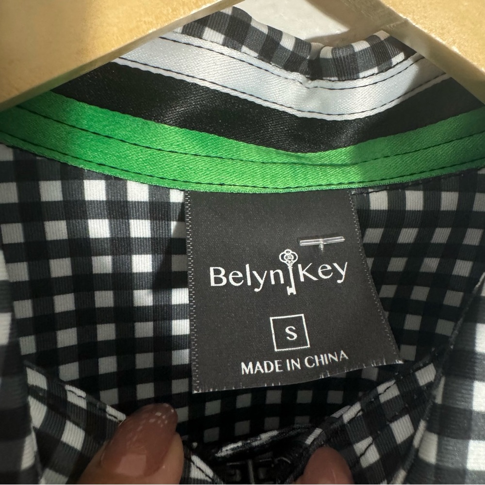 NWT Belyn Key Sleeveless Polo Golf‎ Tank Black White Gingham Small Tennis Active - Picture 6 of 10